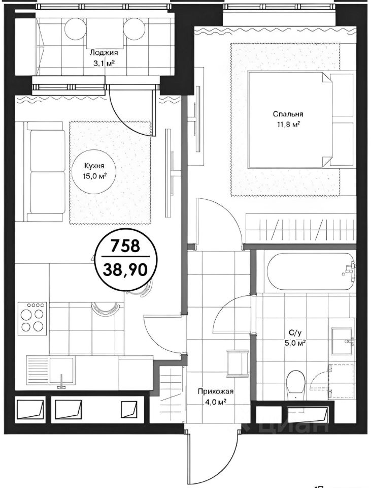 Планировка этой квартиры по данным Циан