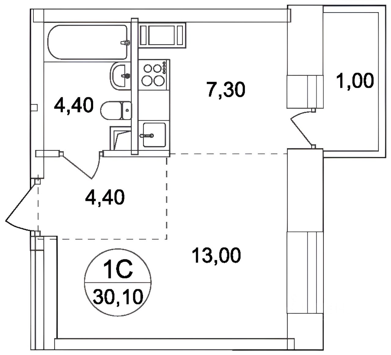 Планировка этой квартиры по данным Циан