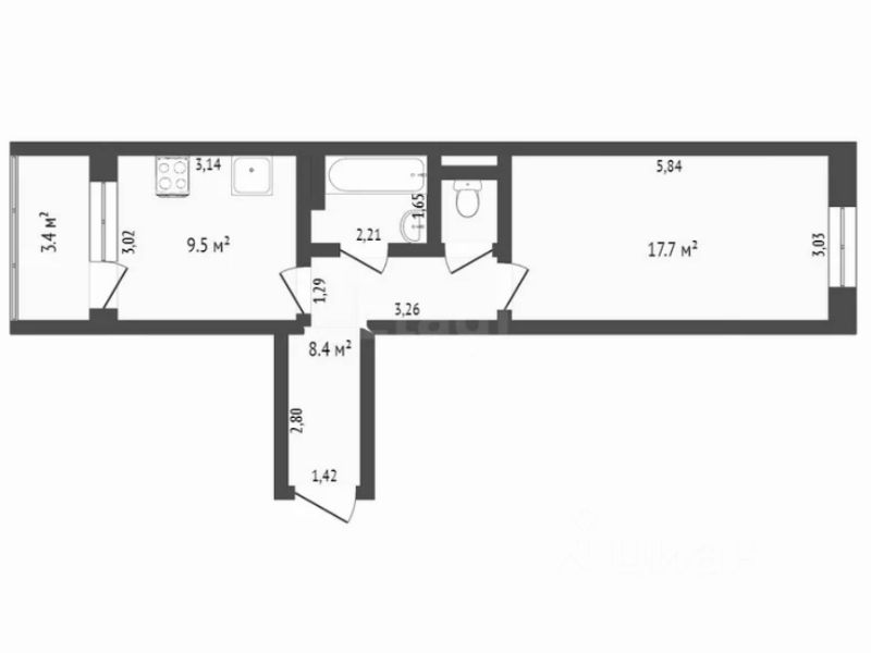 Планировка этой квартиры по данным Циан