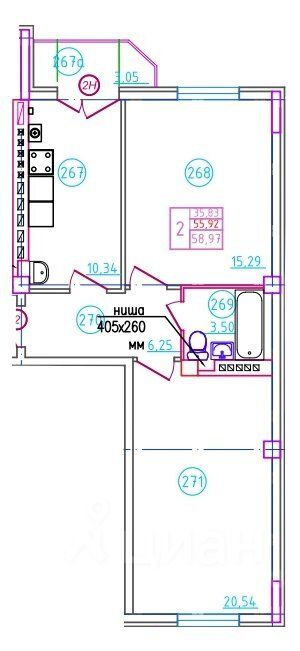 2-комн.кв., 59 м², 5/5 этаж