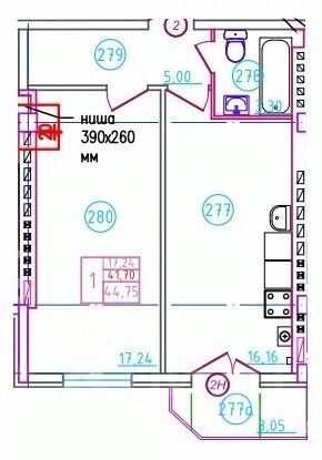 1-комн.кв., 44,8 м², 4/5 этаж