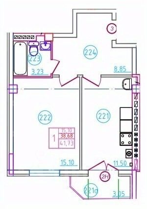 1-комн.кв., 41,7 м², 4/5 этаж