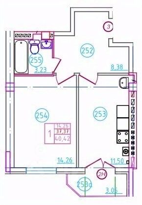 1-комн.кв., 40,4 м², 1/5 этаж