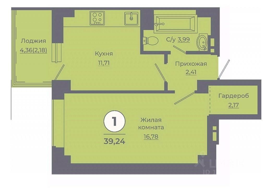 1-комн.кв., 39 м², 5/24 этаж