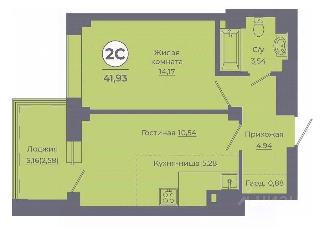 1-комн.кв., 41,3 м², 15/24 этаж