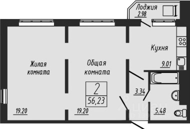 Планировка этой квартиры по данным Циан