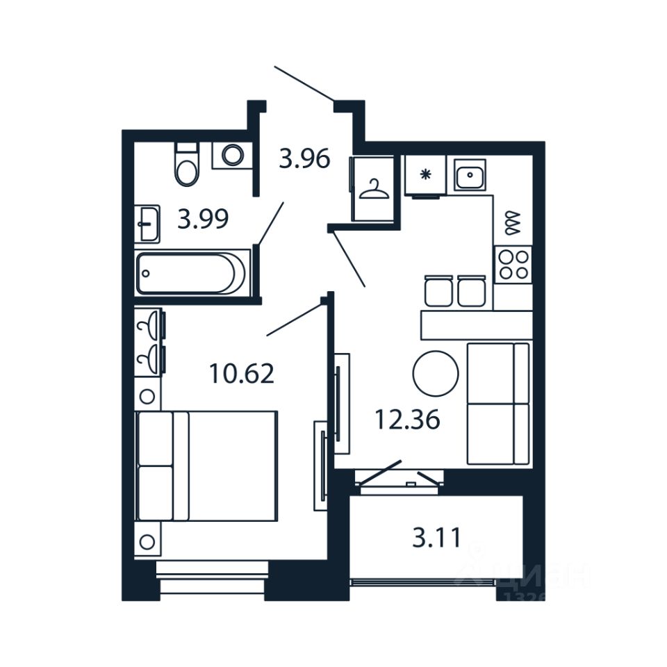 1-комн.кв., 30,5 м², 9/12 этаж