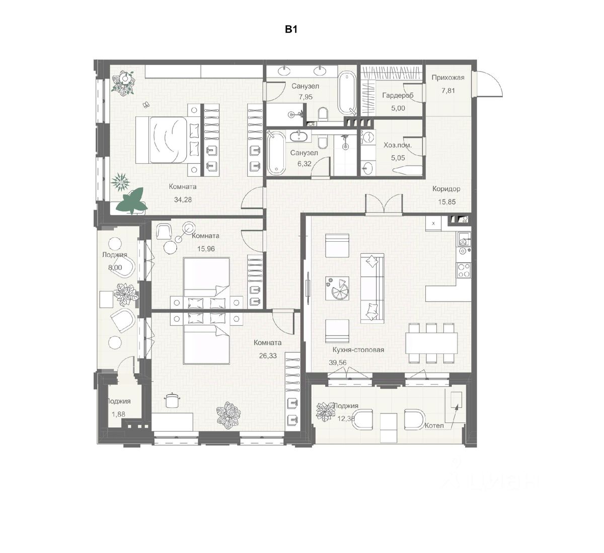 4-комн. апарт., 175,2 м², 2/4 этаж