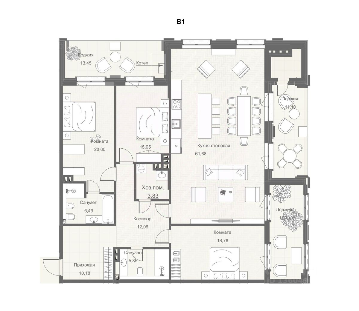 4-комн. апарт., 173 м², 2/4 этаж