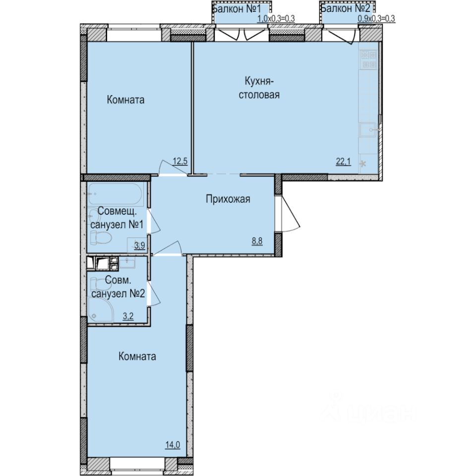 2-комн.кв., 65,1 м², 11/17 этаж