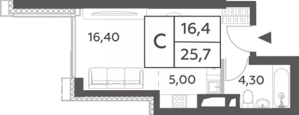 1-комн.кв., 26 м², этаж 11