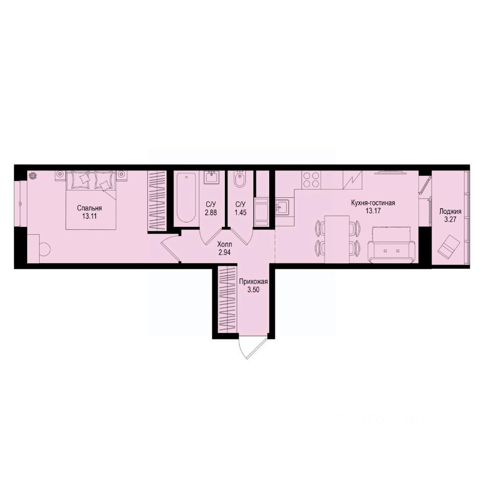 1-комн.кв., 38,7 м², 8/9 этаж