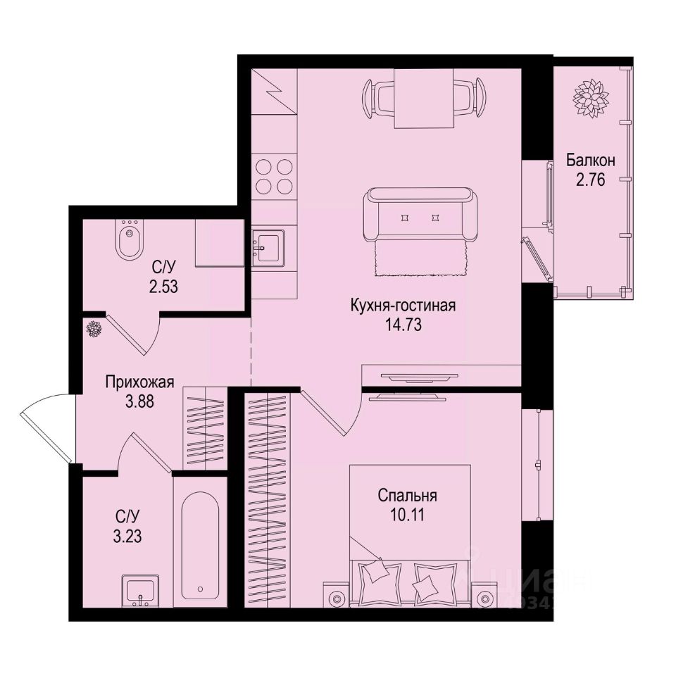 1-комн.кв., 35,3 м², 2/9 этаж