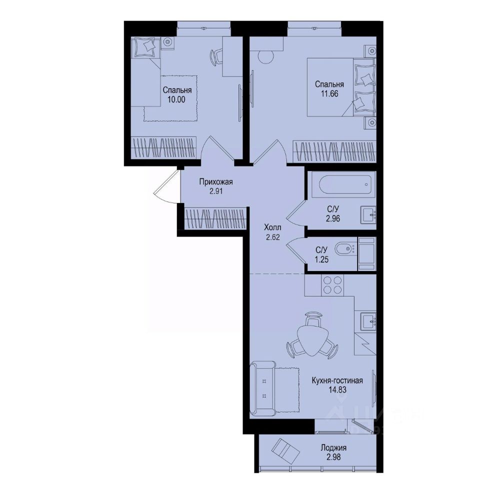 2-комн.кв., 47,7 м², 7/9 этаж