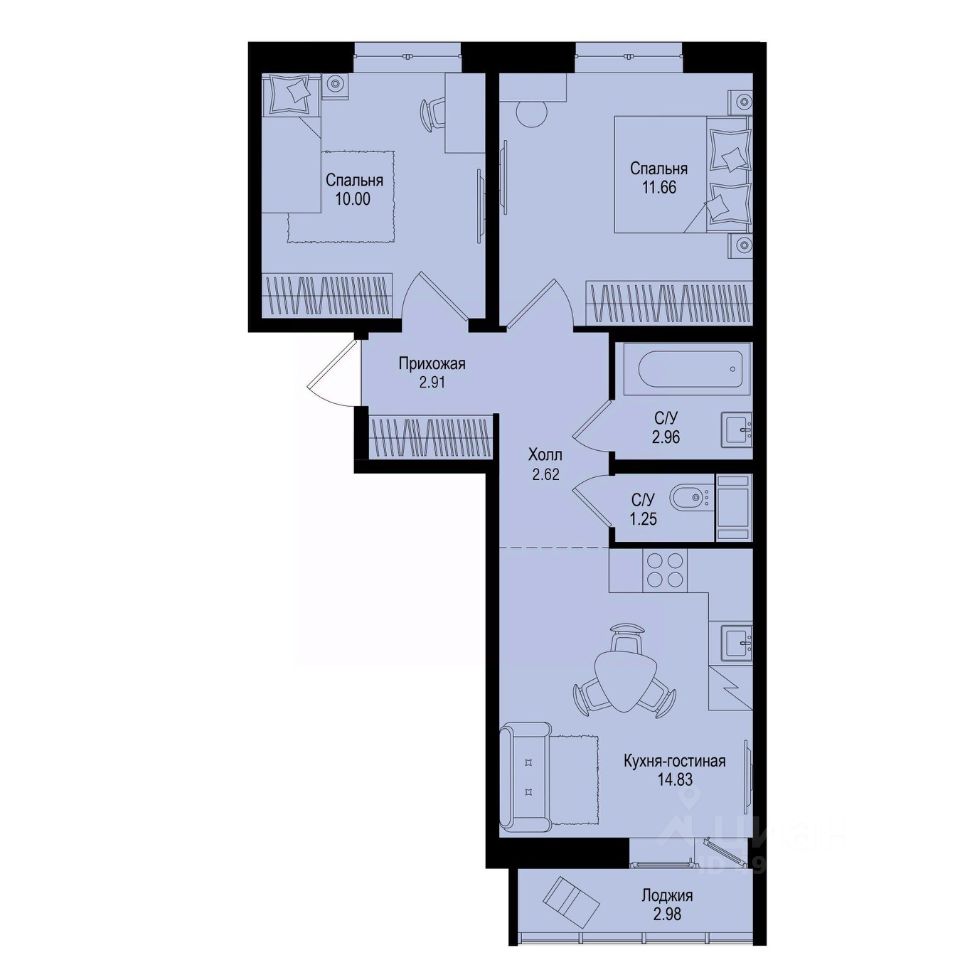 2-комн.кв., 47,7 м², 6/9 этаж