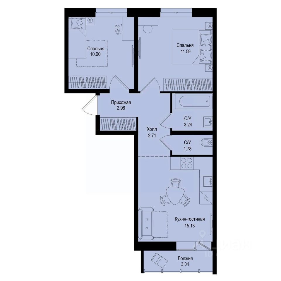 2-комн.кв., 49 м², 2/9 этаж