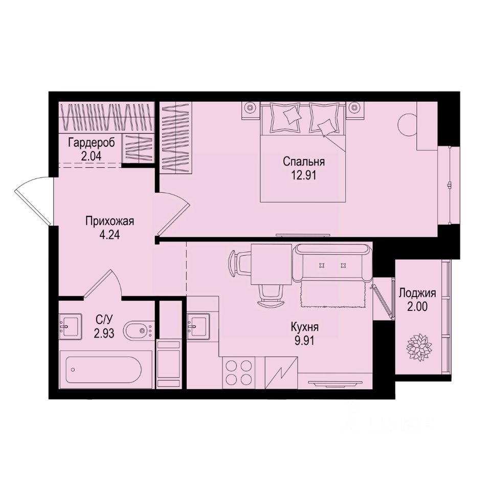 1-комн.кв., 33 м², 8/9 этаж