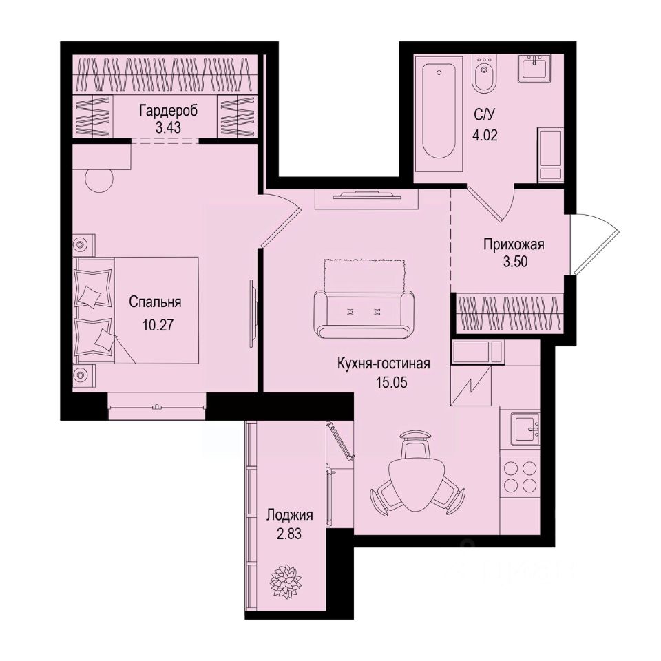 1-комн.кв., 37,7 м², 8/9 этаж