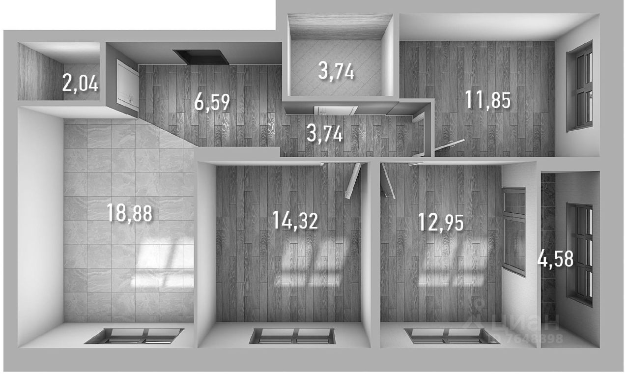 Планировка этой квартиры по данным Циан