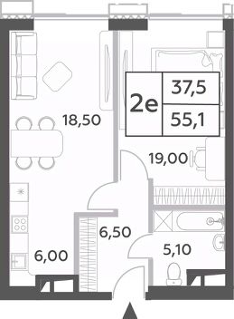 2-комн.кв., 55 м², этаж 33