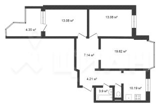 3-комн.кв., 74 м², этаж 3