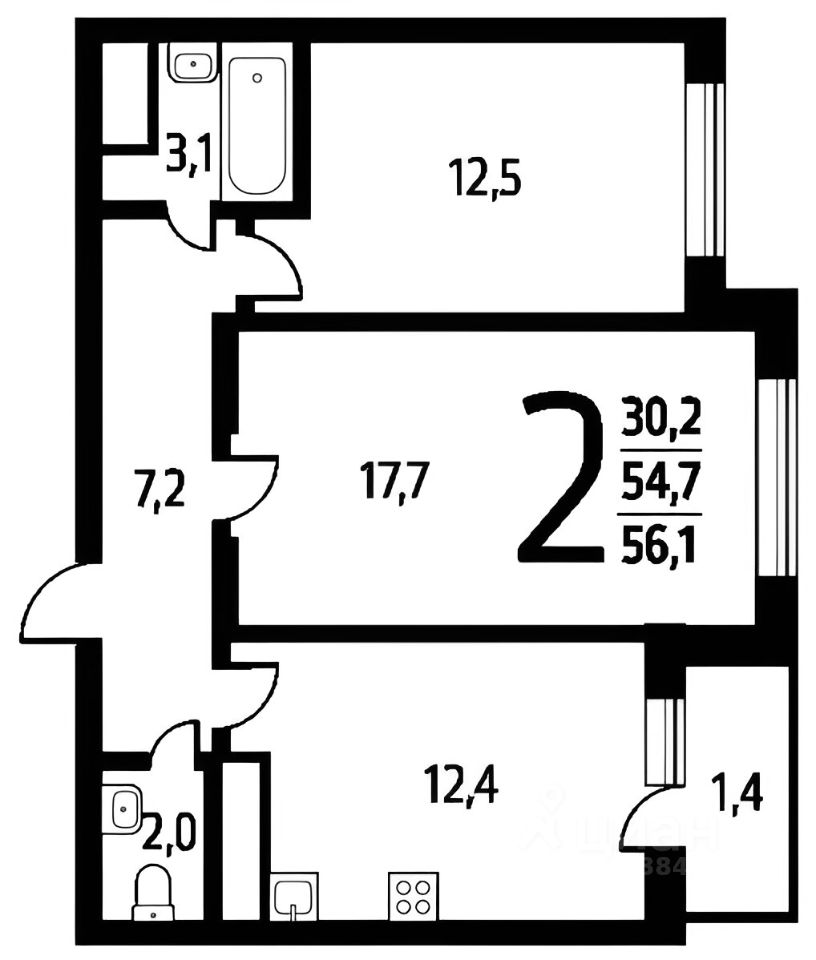 Планировка этой квартиры по данным Циан