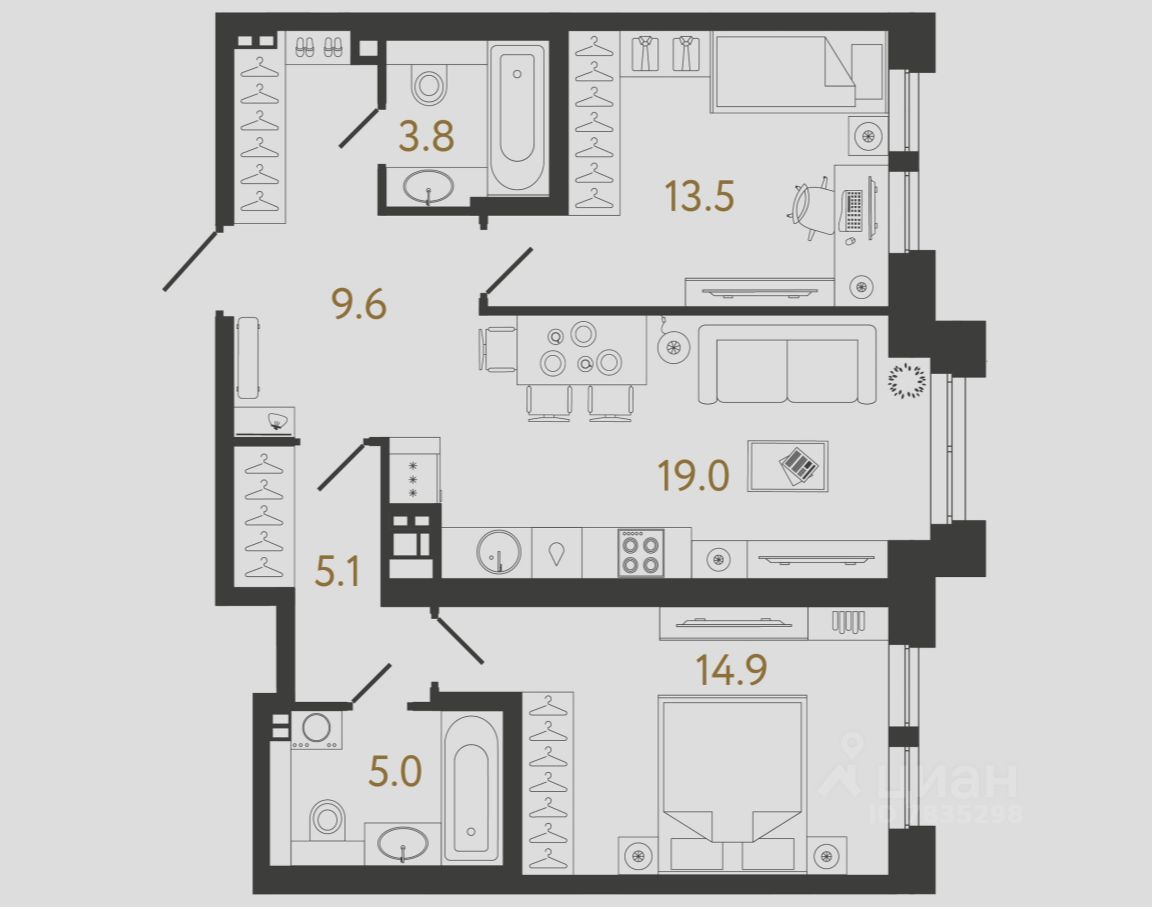 2-комн.кв., 70,9 м², 4/8 этаж