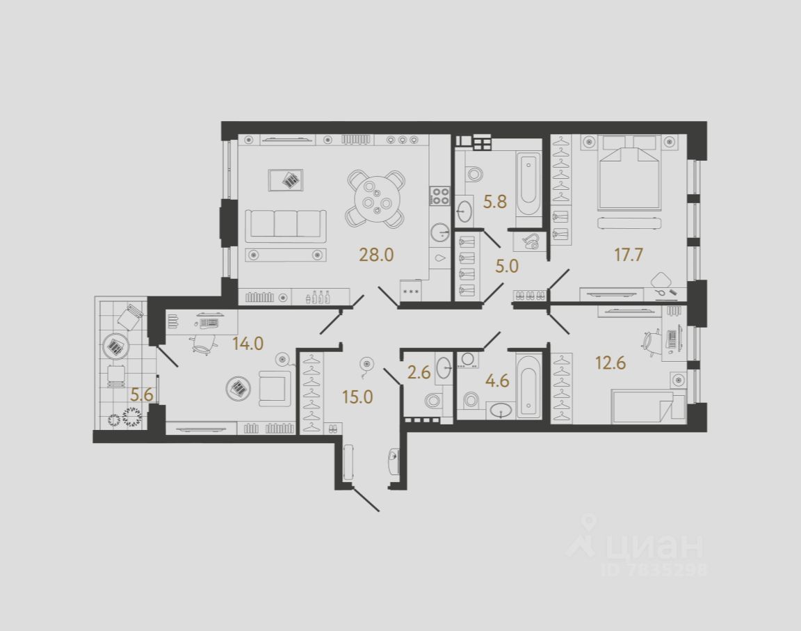 3-комн.кв., 105,3 м², 4/8 этаж