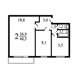 2-комн.кв., 41 м², этаж 4
