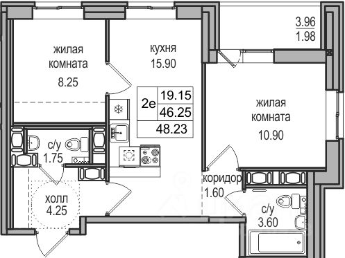 Планировка этой квартиры по данным Циан