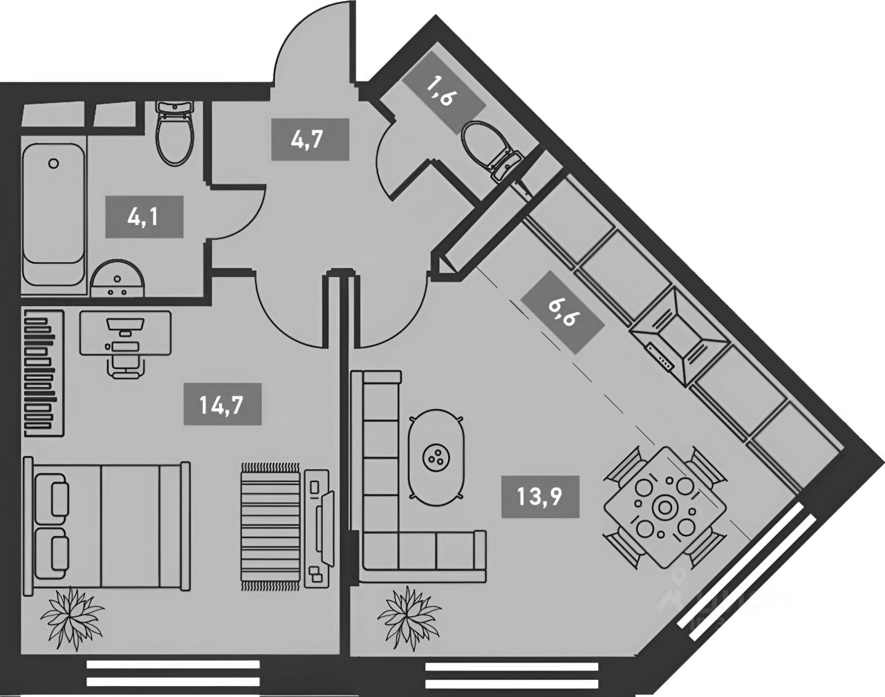 Планировка этой квартиры по данным Циан