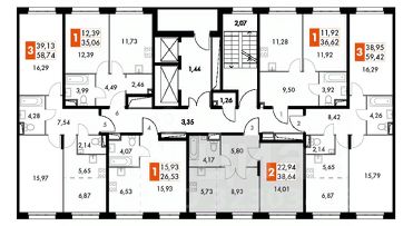 2-комн.апарт., 39 м², этаж 5