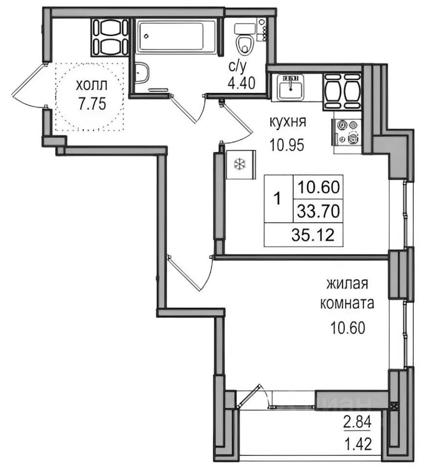 Планировка этой квартиры по данным Циан