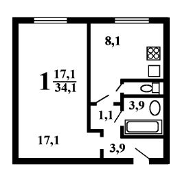 1-комн.кв., 33 м², этаж 1