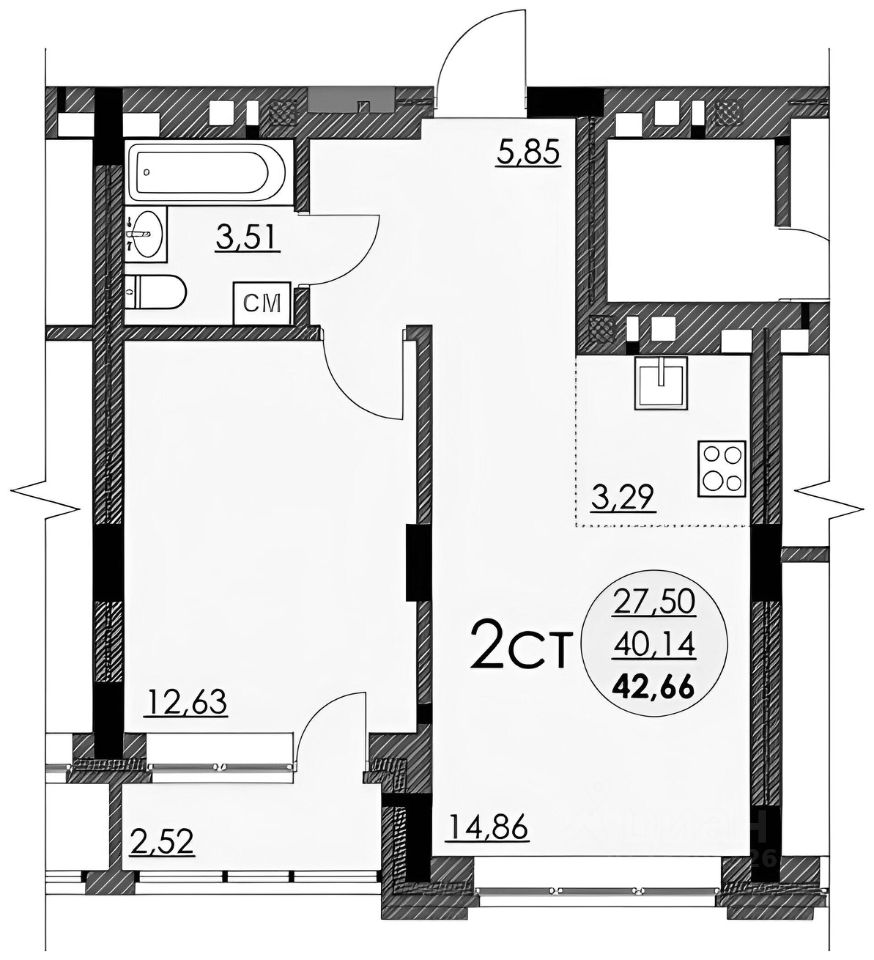 Планировка этой квартиры по данным Циан