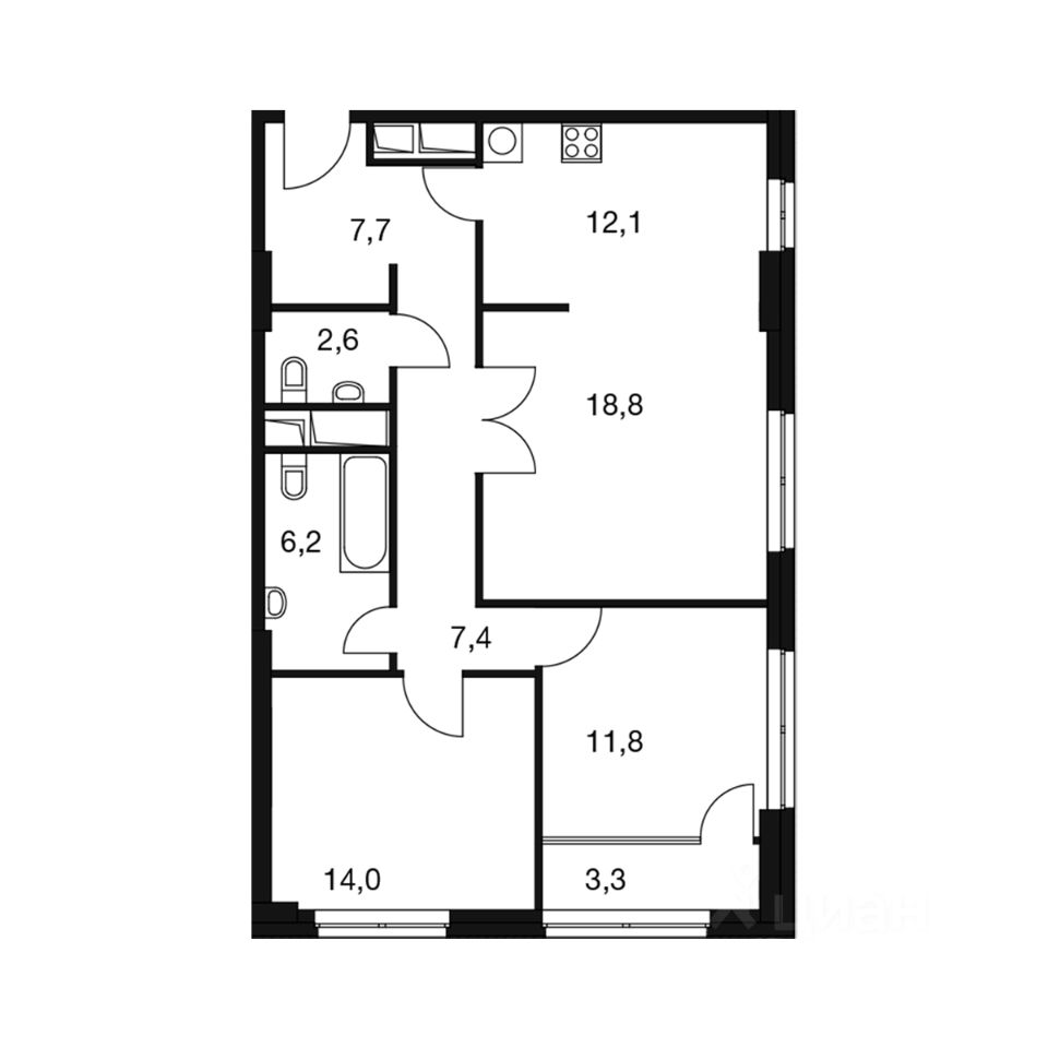 Планировка этой квартиры по данным Циан
