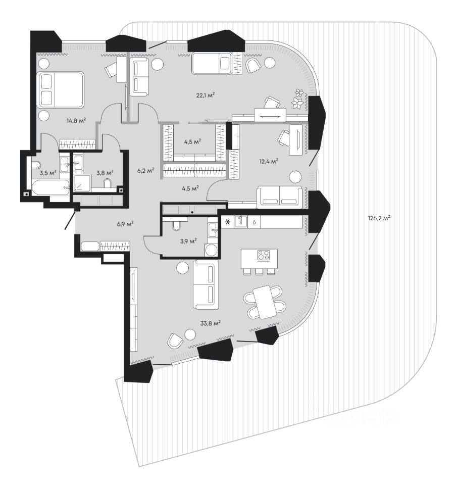 3-комн.кв., 242,4 м², 2/9 этаж