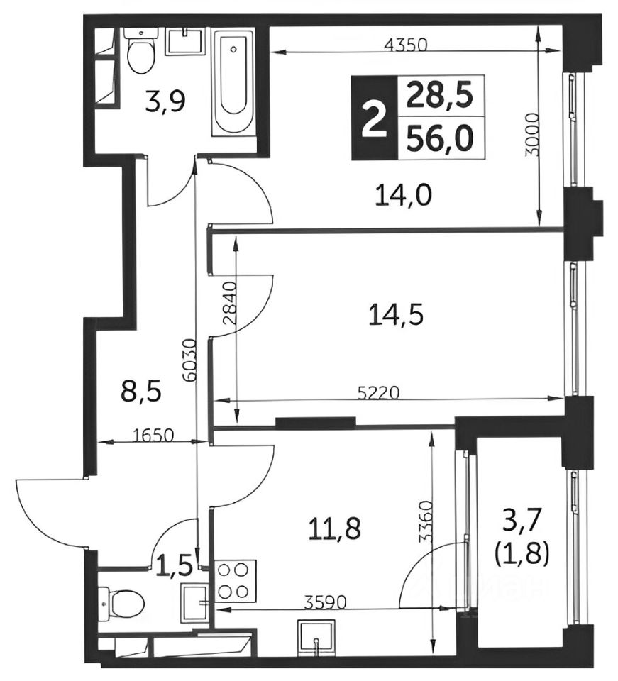Планировка этой квартиры по данным Циан