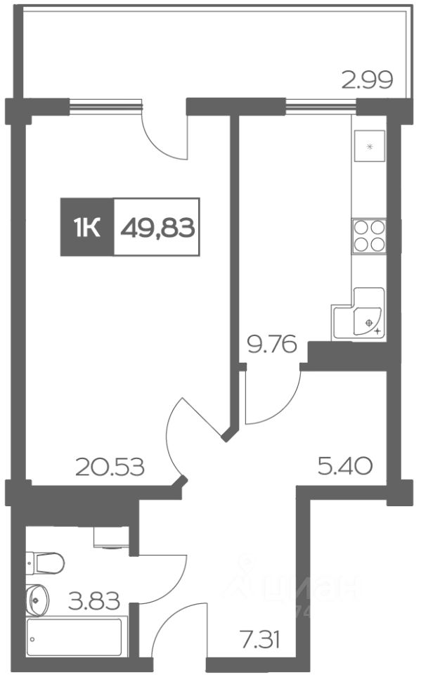 Планировка этой квартиры по данным Циан
