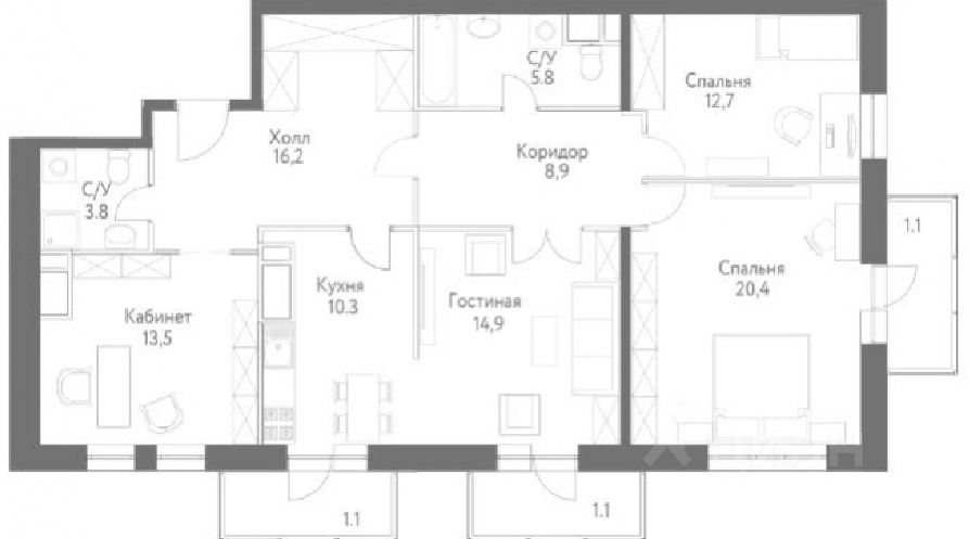 Планировка этой квартиры по данным Циан