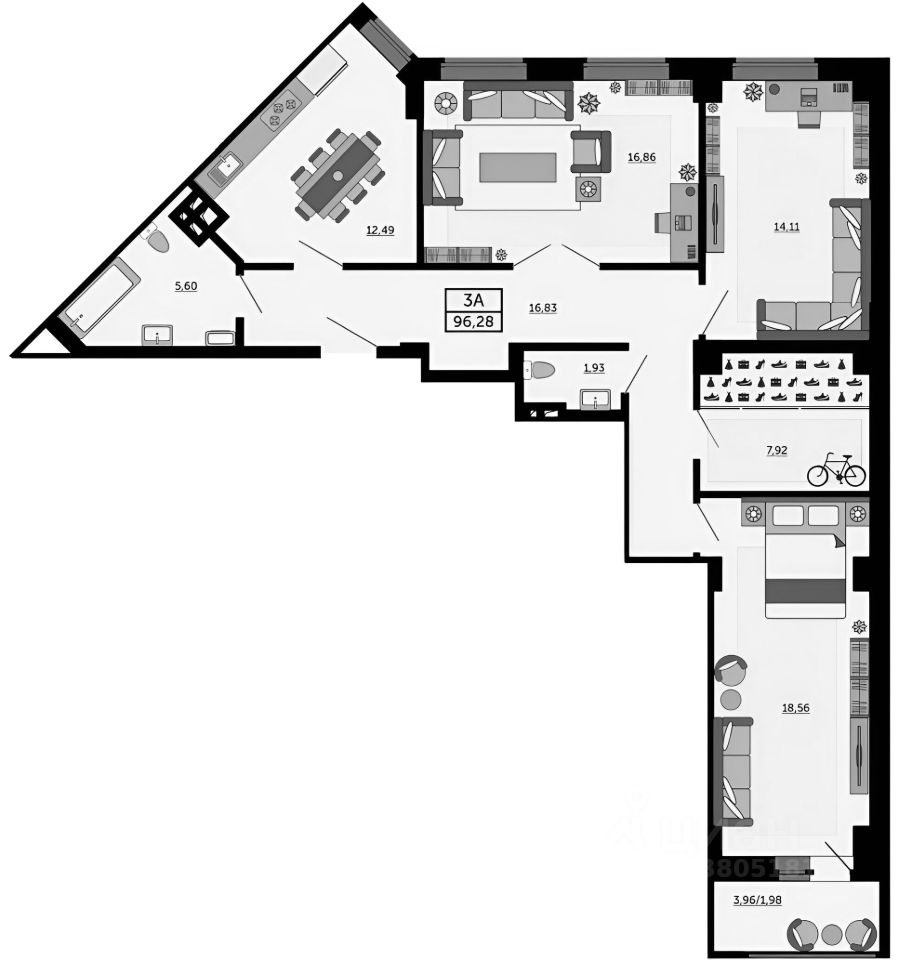 Планировка этой квартиры по данным Циан