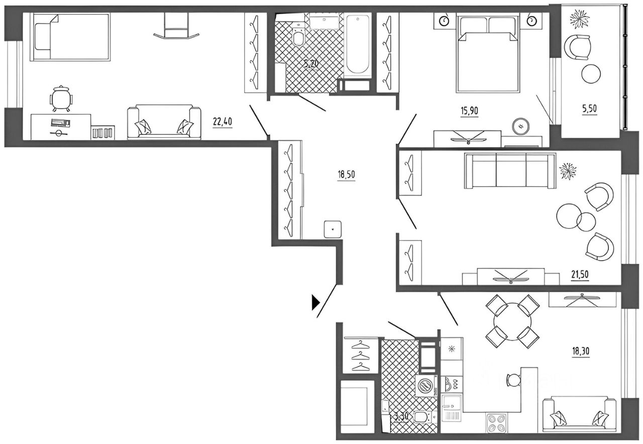 Планировка этой квартиры по данным Циан