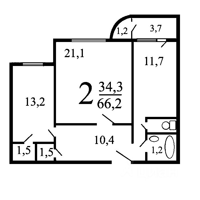 Планировка этой квартиры по данным Циан
