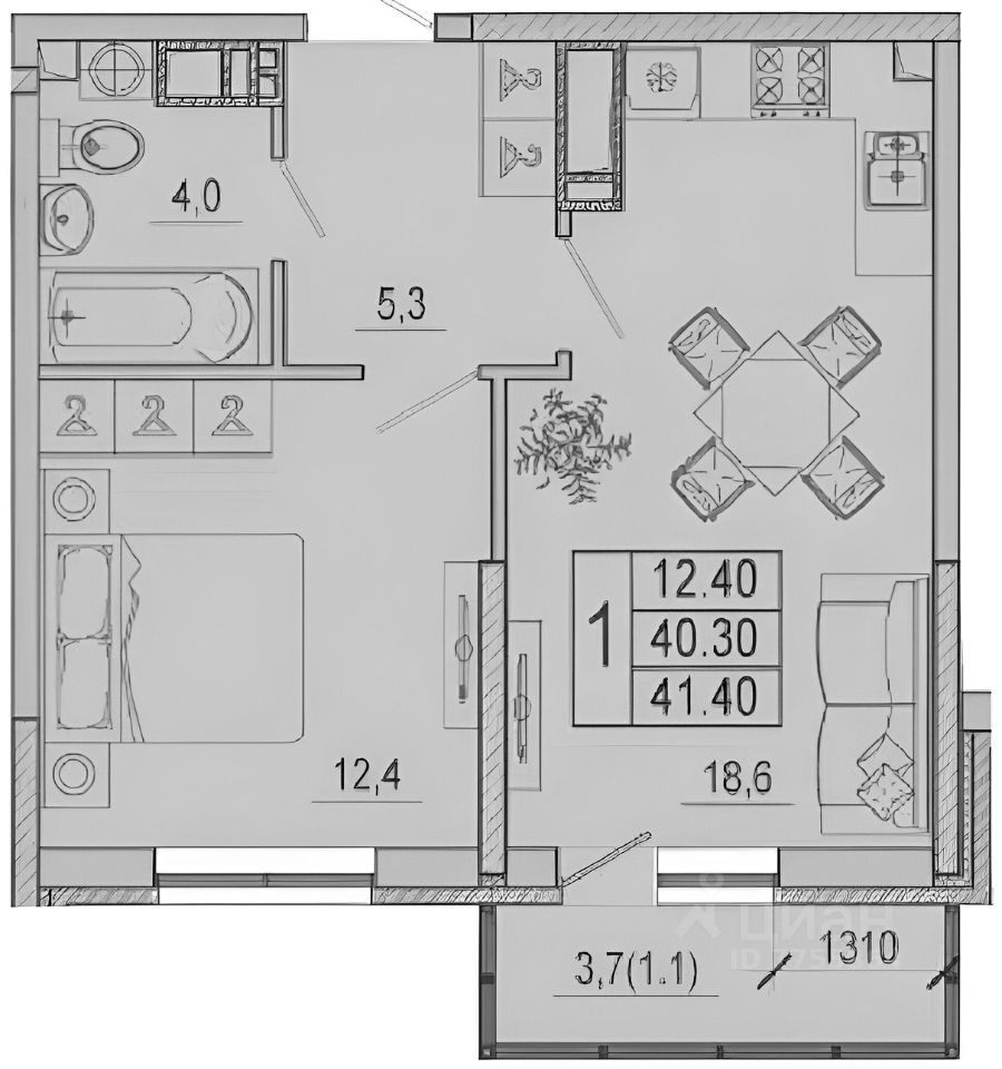 Планировка этой квартиры по данным Циан