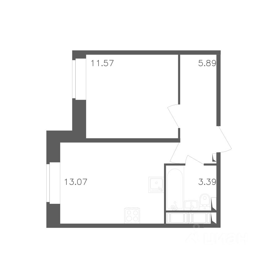 Планировка этой квартиры по данным Циан