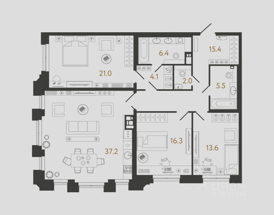 3-комн.кв., 121,5 м², 3/8 этаж