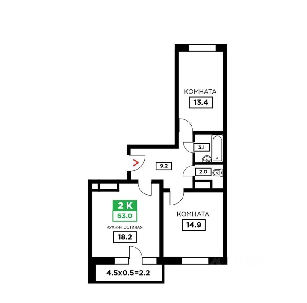 Планировка этой квартиры по данным Циан