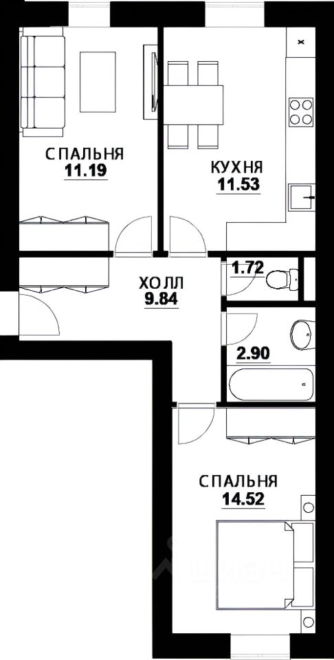 Планировка этой квартиры по данным Циан
