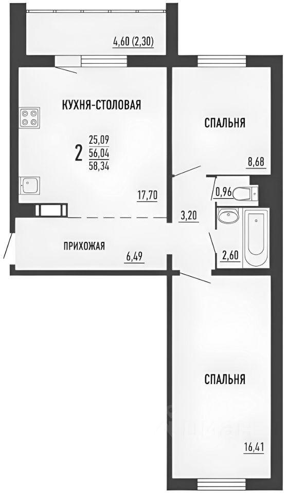 Планировка этой квартиры по данным Циан