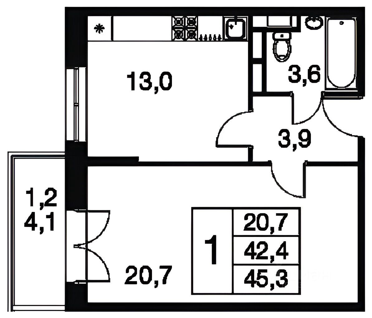 Планировка этой квартиры по данным Циан